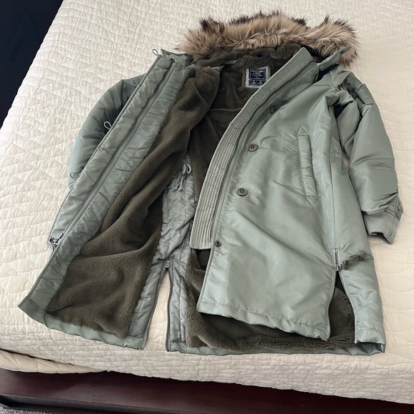 🔥ABERCROMBIE AND FITCH Green Parka Size Small - Picture 7 of 13